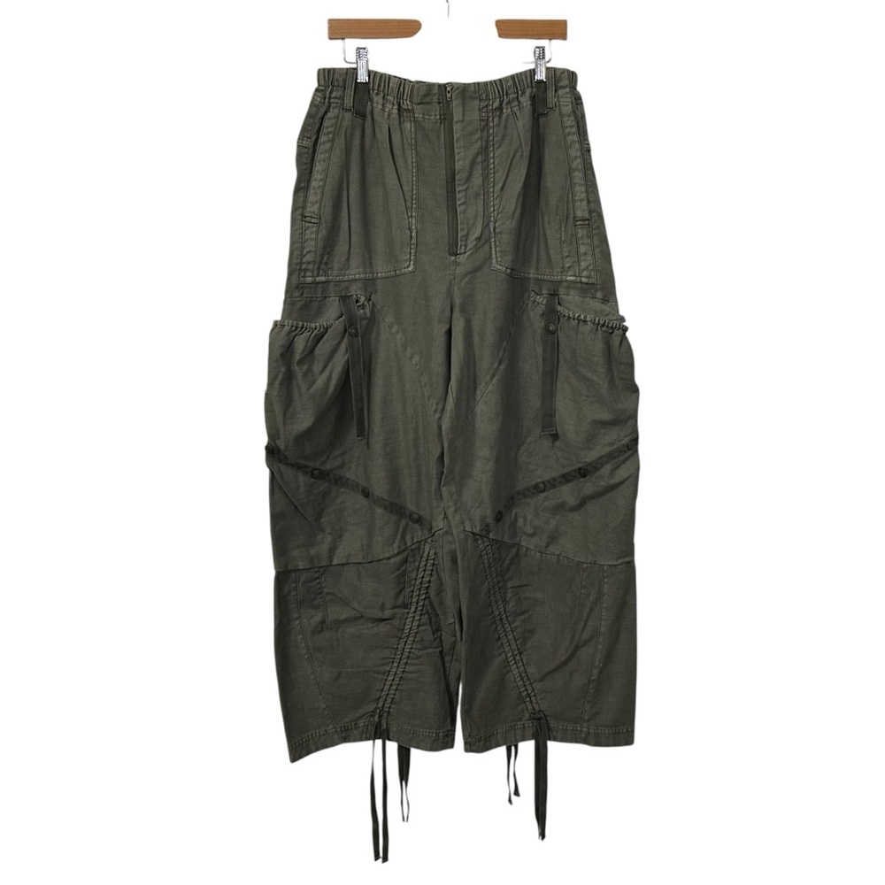 Free People We The Free Everglades Utility Pants Sz XL Green Cargo Barrel Ties - Picture 3 of 11